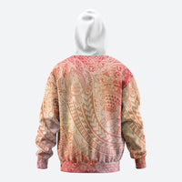 Hawaiian Turtles and Leis Hoodie Tribal Kakau Pattern Peach Fuzz Color