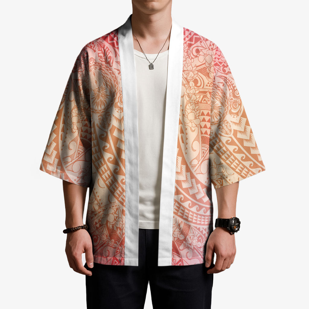 Hawaiian Turtles and Leis Kimono Tribal Kakau Pattern Peach Fuzz Color