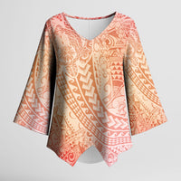 Hawaiian Turtles and Leis Kimono Sleeve Blouse Tribal Kakau Pattern Peach Fuzz Color