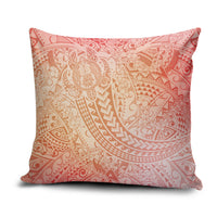 Hawaiian Turtles and Leis Pillow Cover Tribal Kakau Pattern Peach Fuzz Color