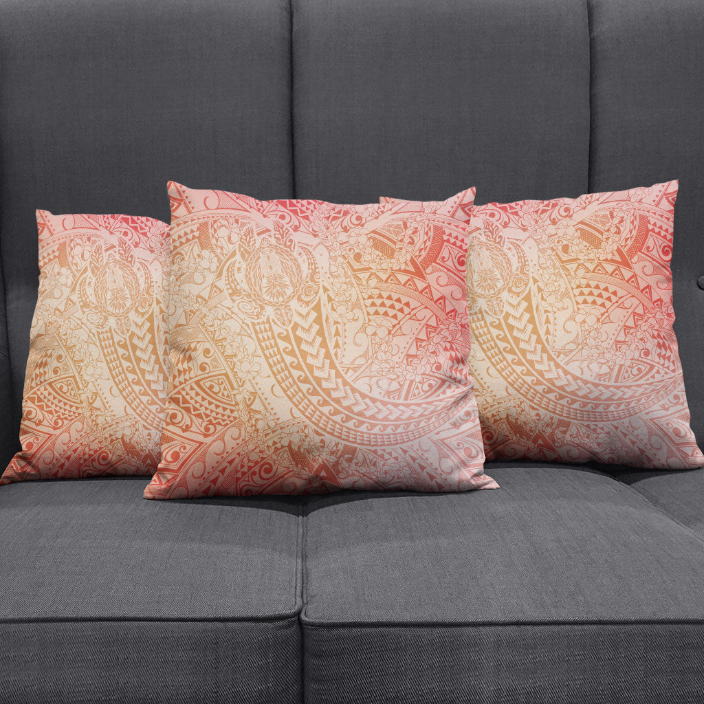 Hawaiian Turtles and Leis Pillow Cover Tribal Kakau Pattern Peach Fuzz Color
