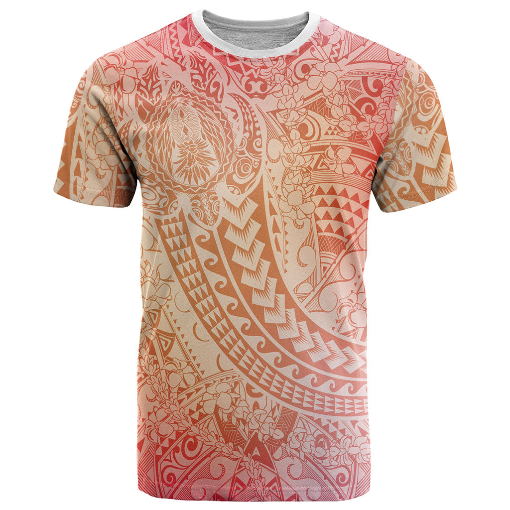 Hawaiian Turtles and Leis T Shirt Tribal Kakau Pattern Peach Fuzz Color