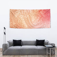 Hawaiian Turtles and Leis Tapestry Tribal Kakau Pattern Peach Fuzz Color