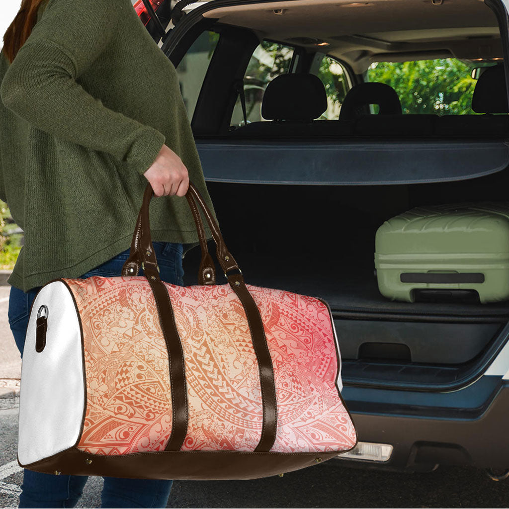 Hawaiian Turtles and Leis Travel Bag Tribal Kakau Pattern Peach Fuzz Color