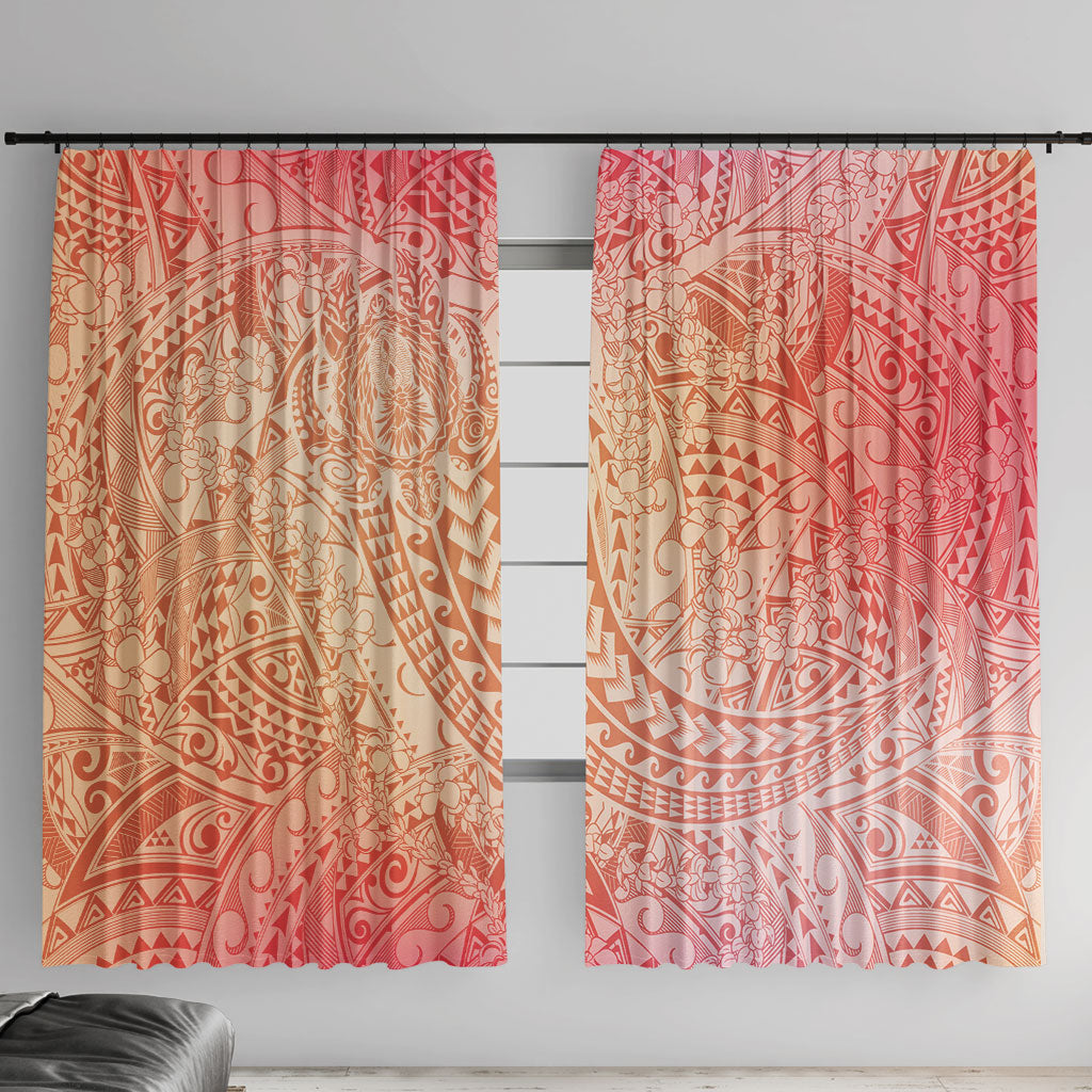 Hawaiian Turtles and Leis Window Curtain Tribal Kakau Pattern Peach Fuzz Color