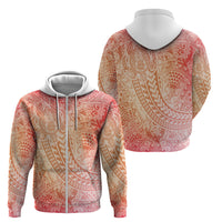 Hawaiian Turtles and Leis Zip Hoodie Tribal Kakau Pattern Peach Fuzz Color
