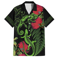 New Zealand Chameleon and Gecko Family Matching Summer Maxi Dress and Hawaiian Shirt Maori Silver Fern and Pohutukawa Decoration LT03 Dad's Shirt - Short Sleeve Green - Polynesian Pride