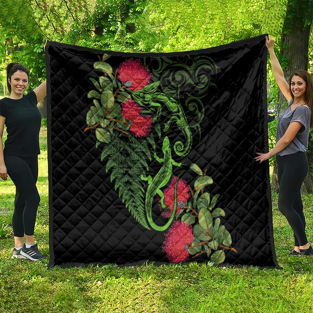 New Zealand Chameleon and Gecko Quilt Maori Silver Fern and Pohutukawa Decoration LT03 - Polynesian Pride