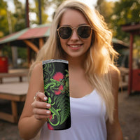 New Zealand Chameleon and Gecko Skinny Tumbler Maori Silver Fern and Pohutukawa Decoration LT03 - Polynesian Pride