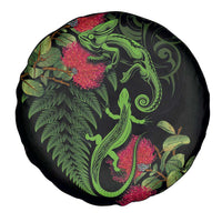 New Zealand Chameleon and Gecko Spare Tire Cover Maori Silver Fern and Pohutukawa Decoration