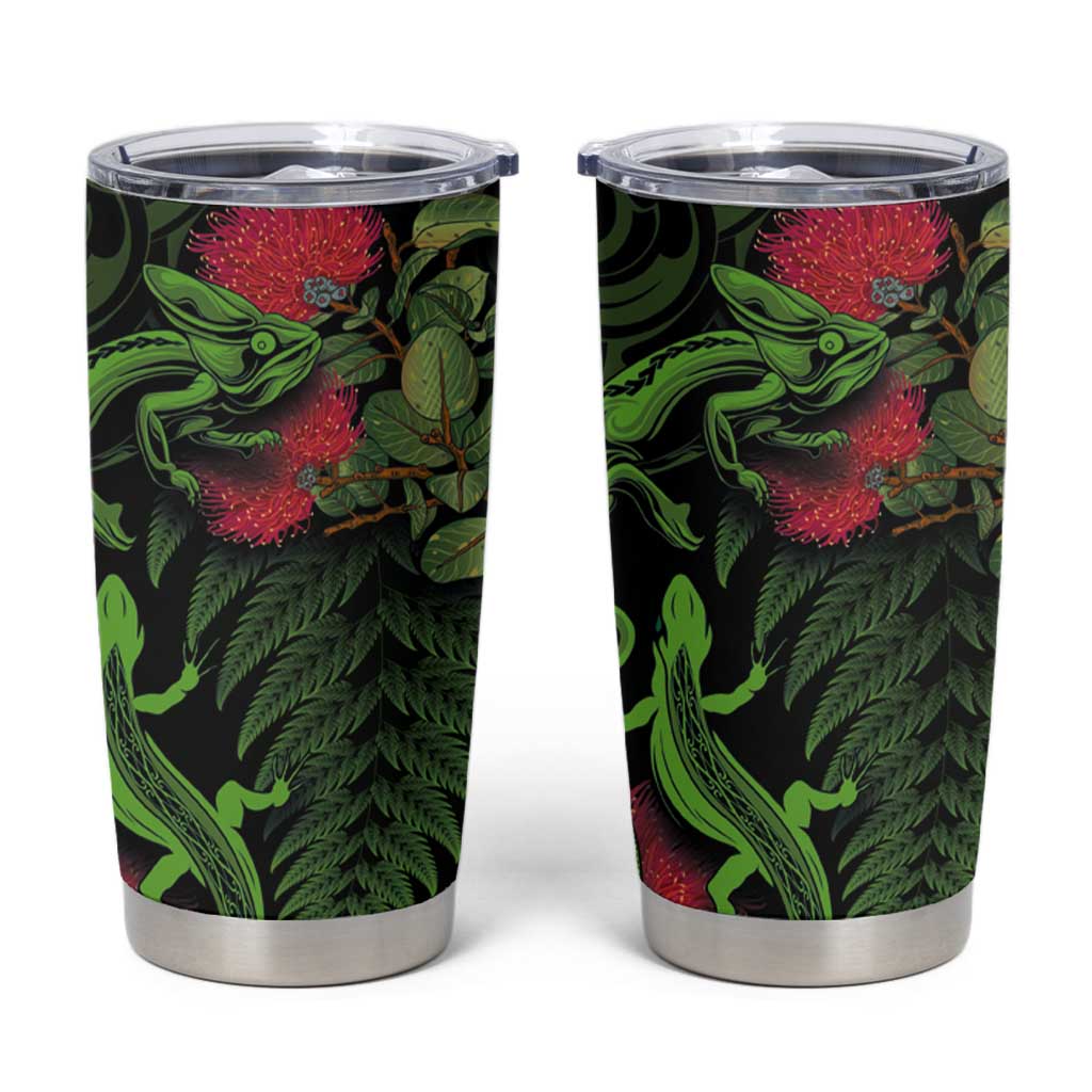 New Zealand Chameleon and Gecko Tumbler Cup Maori Silver Fern and Pohutukawa Decoration