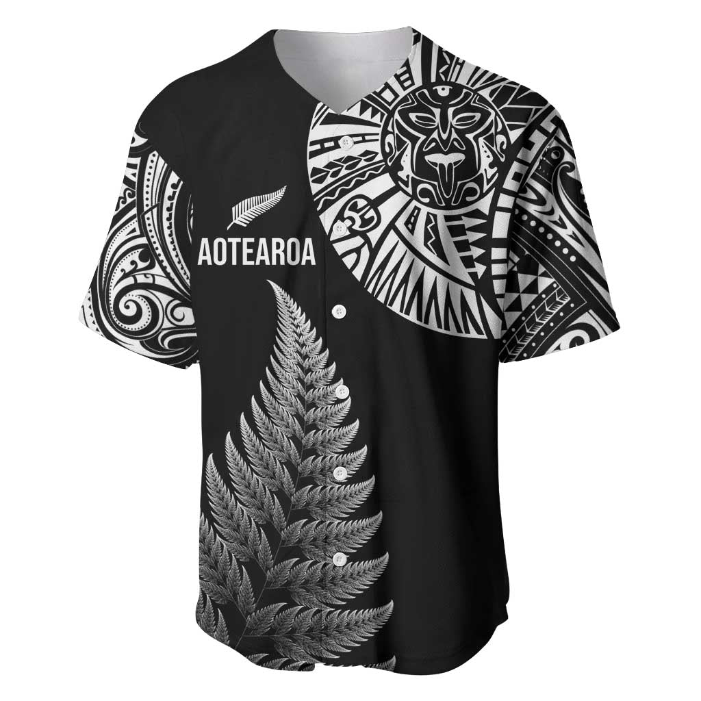 Personalised New Zealand Maori Art Tattoo and Silver Fern Baseball Jersey LT03 Black - Polynesian Pride