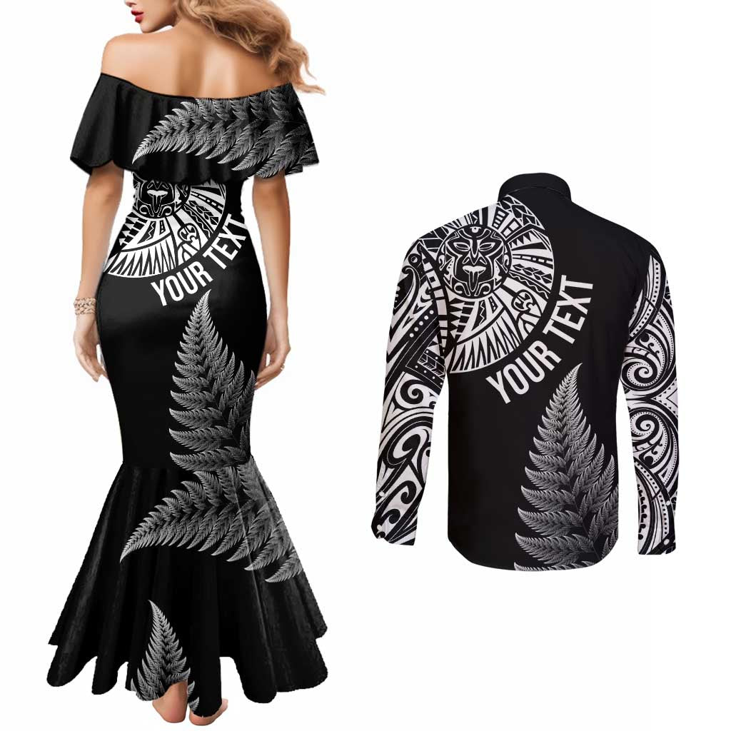 Personalised New Zealand Maori Art Tattoo and Silver Fern Couples Matching Mermaid Dress and Long Sleeve Button Shirt LT03 - Polynesian Pride