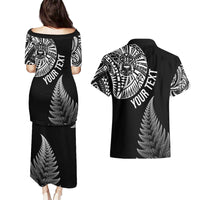 Personalised New Zealand Maori Art Tattoo and Silver Fern Couples Matching Puletasi and Hawaiian Shirt LT03 - Polynesian Pride