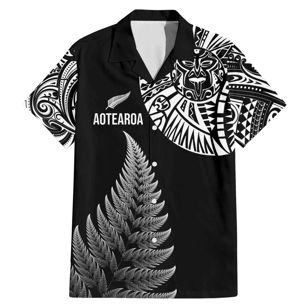 Personalised New Zealand Maori Art Tattoo and Silver Fern Family Matching Mermaid Dress and Hawaiian Shirt LT03 Dad's Shirt - Short Sleeve Black - Polynesian Pride