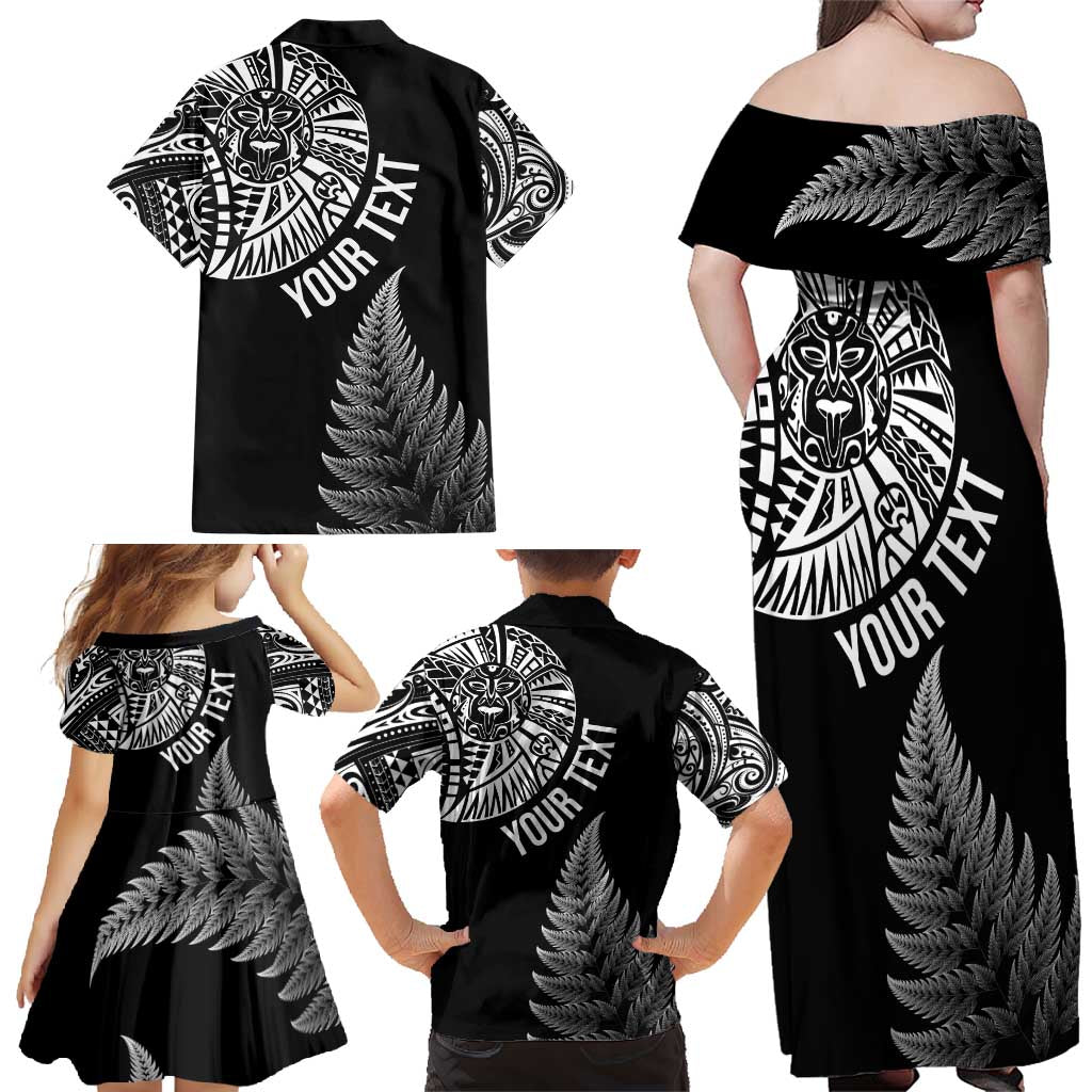 Personalised New Zealand Maori Art Tattoo and Silver Fern Family Matching Off Shoulder Maxi Dress and Hawaiian Shirt LT03 - Polynesian Pride
