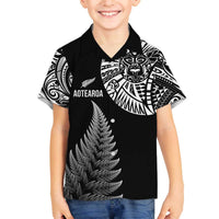 Personalised New Zealand Maori Art Tattoo and Silver Fern Family Matching Off Shoulder Short Dress and Hawaiian Shirt LT03 Son's Shirt Black - Polynesian Pride