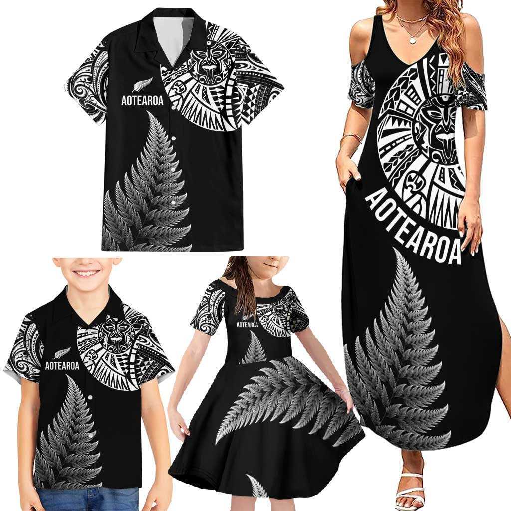 Personalised New Zealand Maori Art Tattoo and Silver Fern Family Matching Summer Maxi Dress and Hawaiian Shirt LT03 - Polynesian Pride