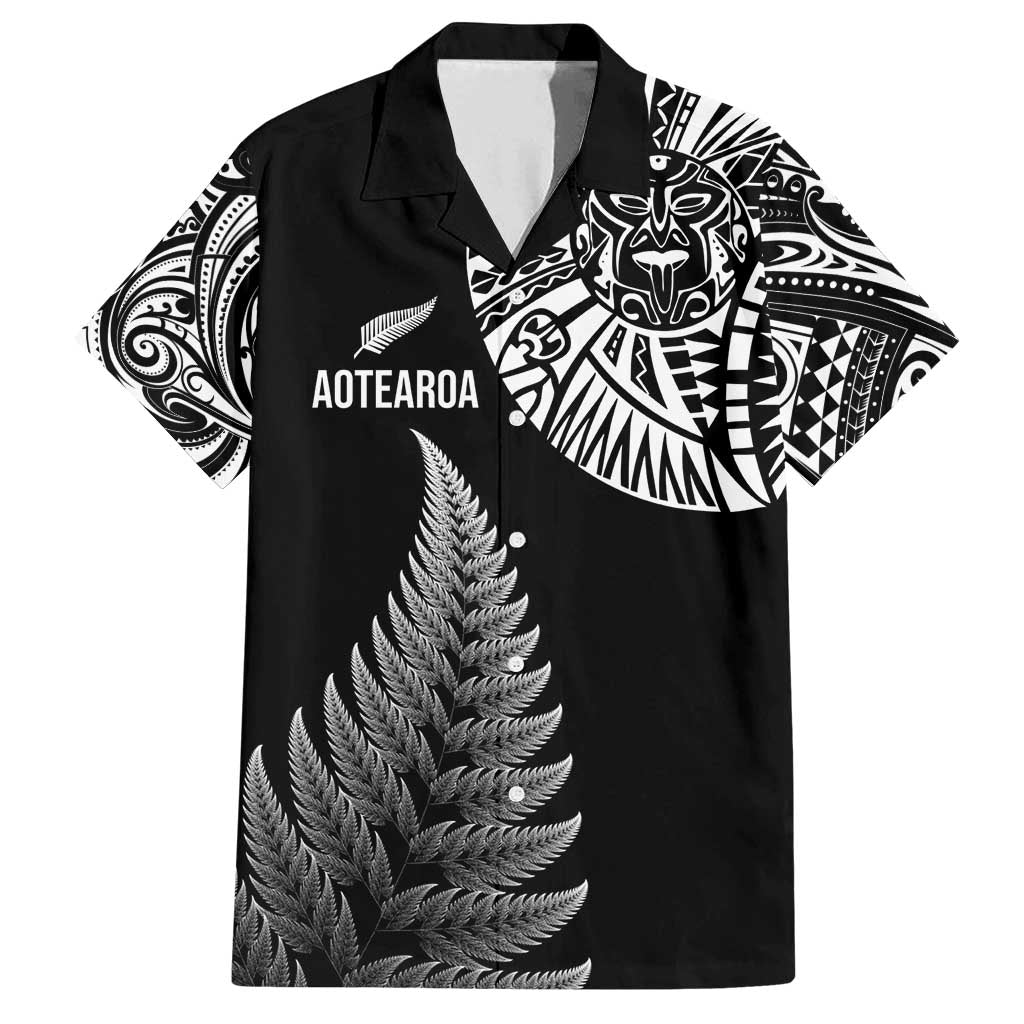 Personalised New Zealand Maori Art Tattoo and Silver Fern Family Matching Summer Maxi Dress and Hawaiian Shirt LT03 Dad's Shirt - Short Sleeve Black - Polynesian Pride