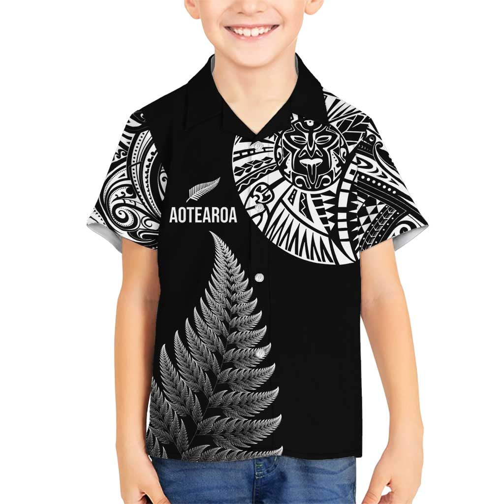 Personalised New Zealand Maori Art Tattoo and Silver Fern Family Matching Tank Maxi Dress and Hawaiian Shirt LT03 Son's Shirt Black - Polynesian Pride