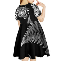 Personalised New Zealand Maori Art Tattoo and Silver Fern Kid Short Sleeve Dress