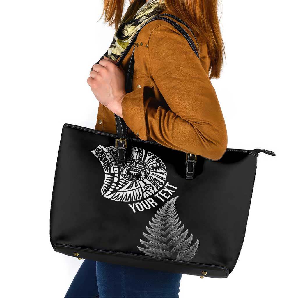 Personalised New Zealand Maori Art Tattoo and Silver Fern Leather Tote Bag LT03 Black - Polynesian Pride