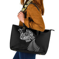 Personalised New Zealand Maori Art Tattoo and Silver Fern Leather Tote Bag LT03 Black - Polynesian Pride