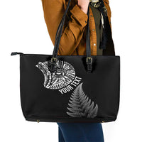 Personalised New Zealand Maori Art Tattoo and Silver Fern Leather Tote Bag LT03 - Polynesian Pride