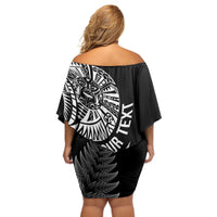Personalised New Zealand Maori Art Tattoo and Silver Fern Off Shoulder Short Dress
