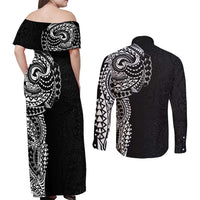 Polynesian Art Traditional Tattoo Pattern Couples Matching Off Shoulder Maxi Dress and Long Sleeve Button Shirt LT03 - Polynesian Pride