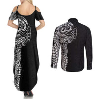 Polynesian Art Traditional Tattoo Pattern Couples Matching Summer Maxi Dress and Long Sleeve Button Shirt LT03 - Polynesian Pride