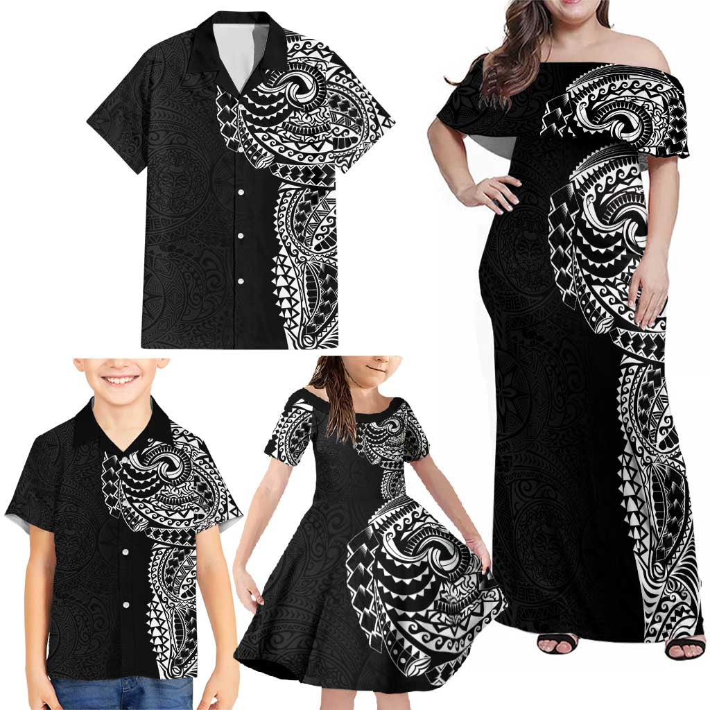 Polynesian Art Traditional Tattoo Pattern Family Matching Off Shoulder Maxi Dress and Hawaiian Shirt LT03 - Polynesian Pride