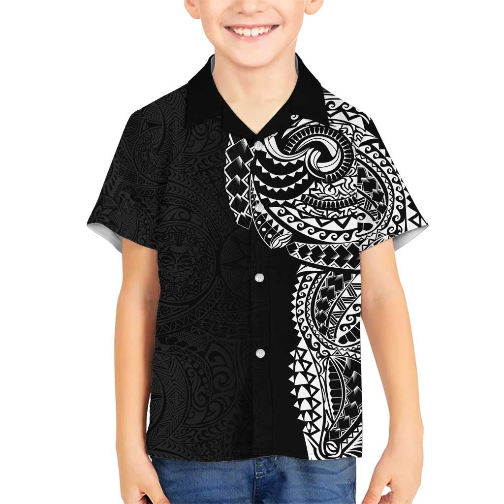 Polynesian Art Traditional Tattoo Pattern Family Matching Off Shoulder Maxi Dress and Hawaiian Shirt LT03 Son's Shirt Black - Polynesian Pride