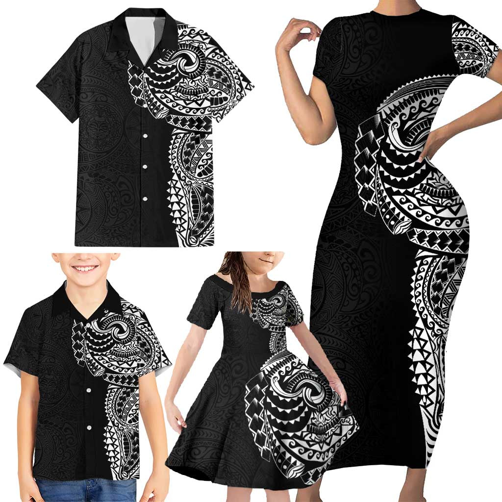 Polynesian Art Traditional Tattoo Pattern Family Matching Short Sleeve Bodycon Dress and Hawaiian Shirt LT03 - Polynesian Pride
