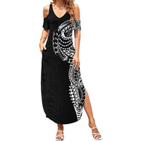 Polynesian Art Traditional Tattoo Pattern Family Matching Summer Maxi Dress and Hawaiian Shirt LT03 Mom's Dress Black - Polynesian Pride