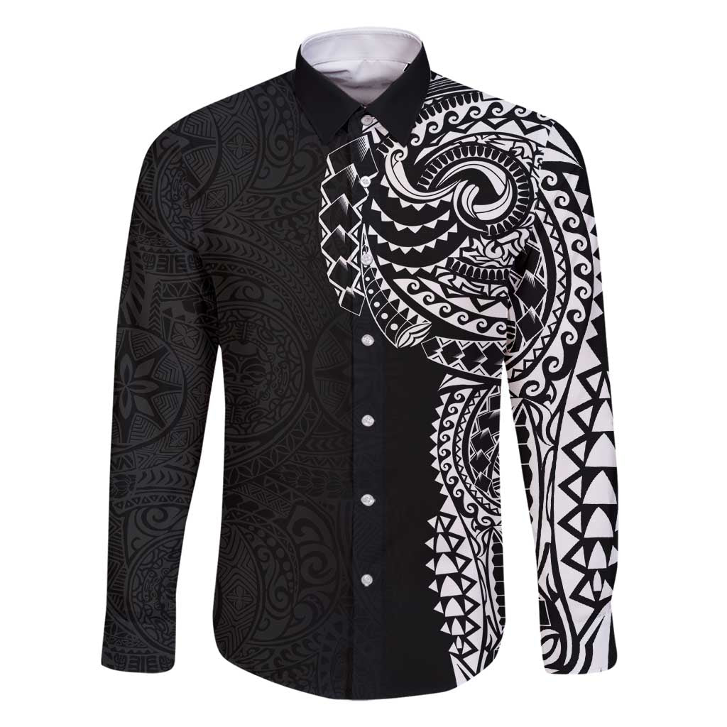 Polynesian Art Traditional Tattoo Pattern Family Matching Tank Maxi Dress and Hawaiian Shirt LT03 Dad's Shirt - Long Sleeve Black - Polynesian Pride