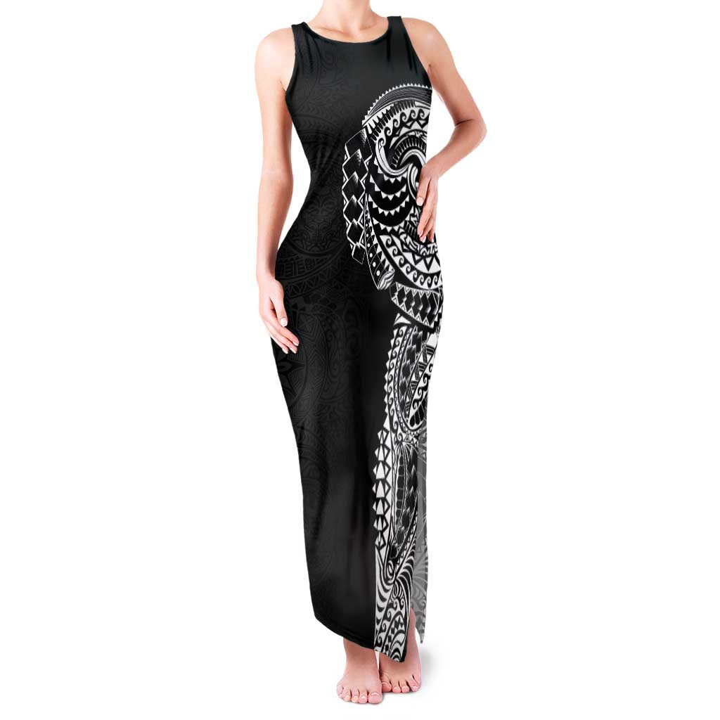 Polynesian Art Traditional Tattoo Pattern Family Matching Tank Maxi Dress and Hawaiian Shirt LT03 Mom's Dress Black - Polynesian Pride