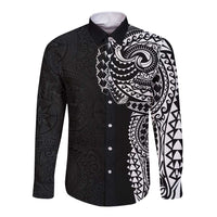 Polynesian Art Traditional Tattoo Pattern Long Sleeve Button Shirt LT03 Unisex Black - Polynesian Pride
