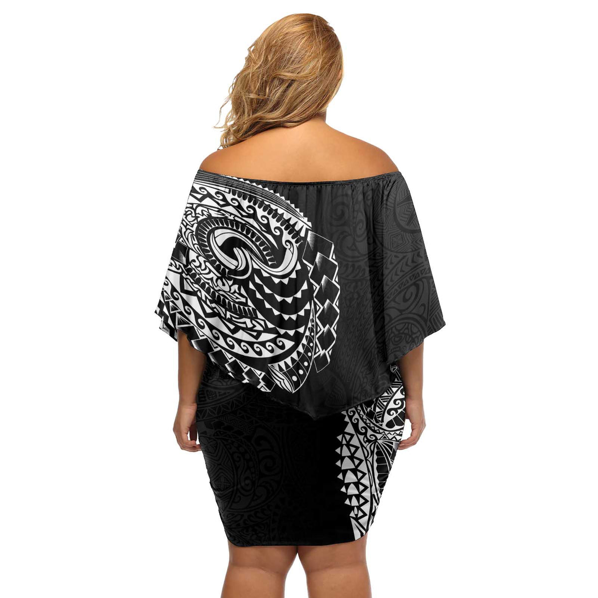 Polynesian Art Traditional Tattoo Pattern Off Shoulder Short Dress