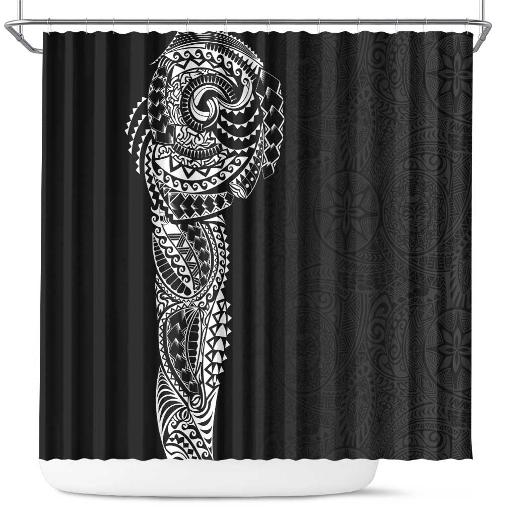 Polynesian Art Traditional Tattoo Pattern Shower Curtain LT03 Black - Polynesian Pride