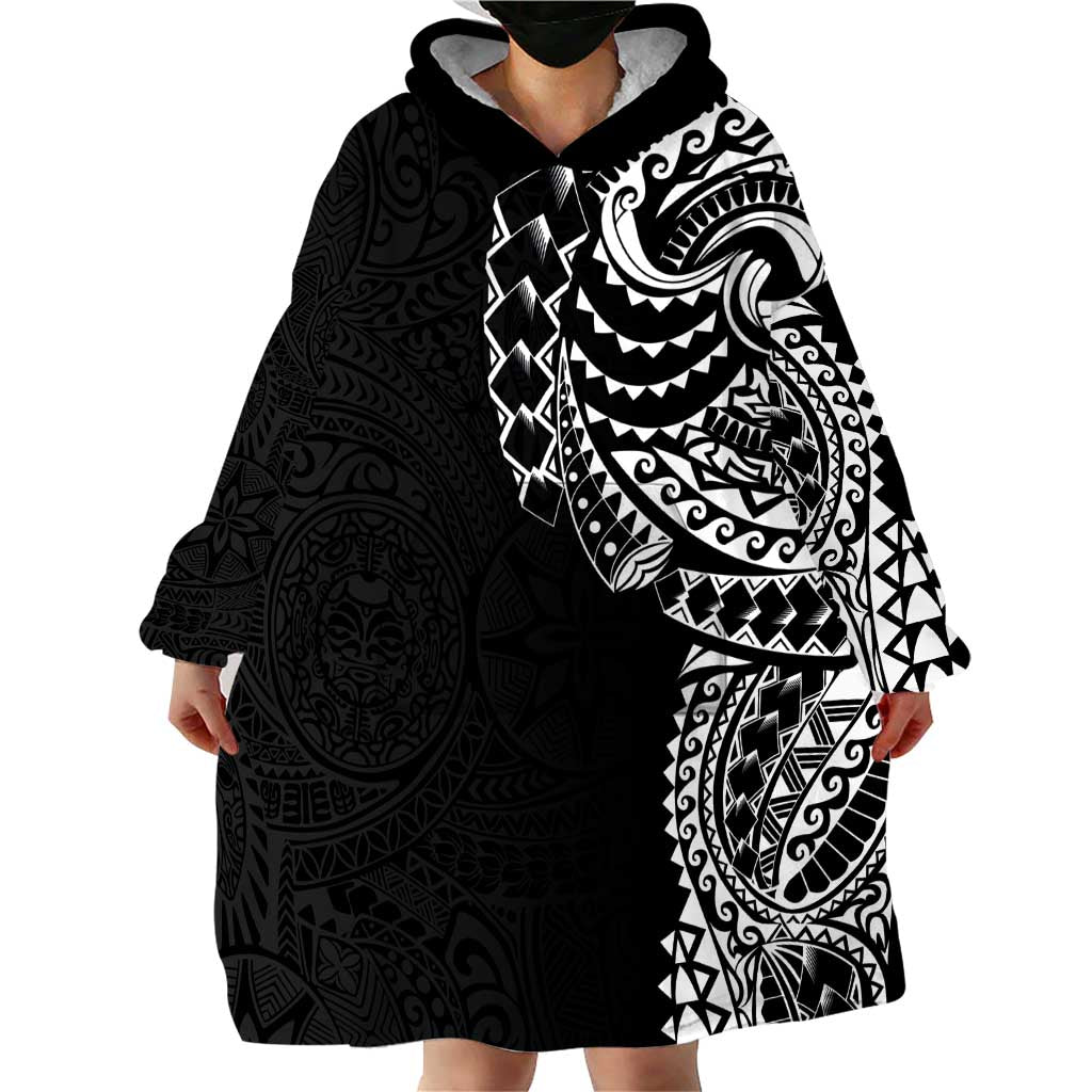 Polynesian Art Traditional Tattoo Pattern Wearable Blanket Hoodie