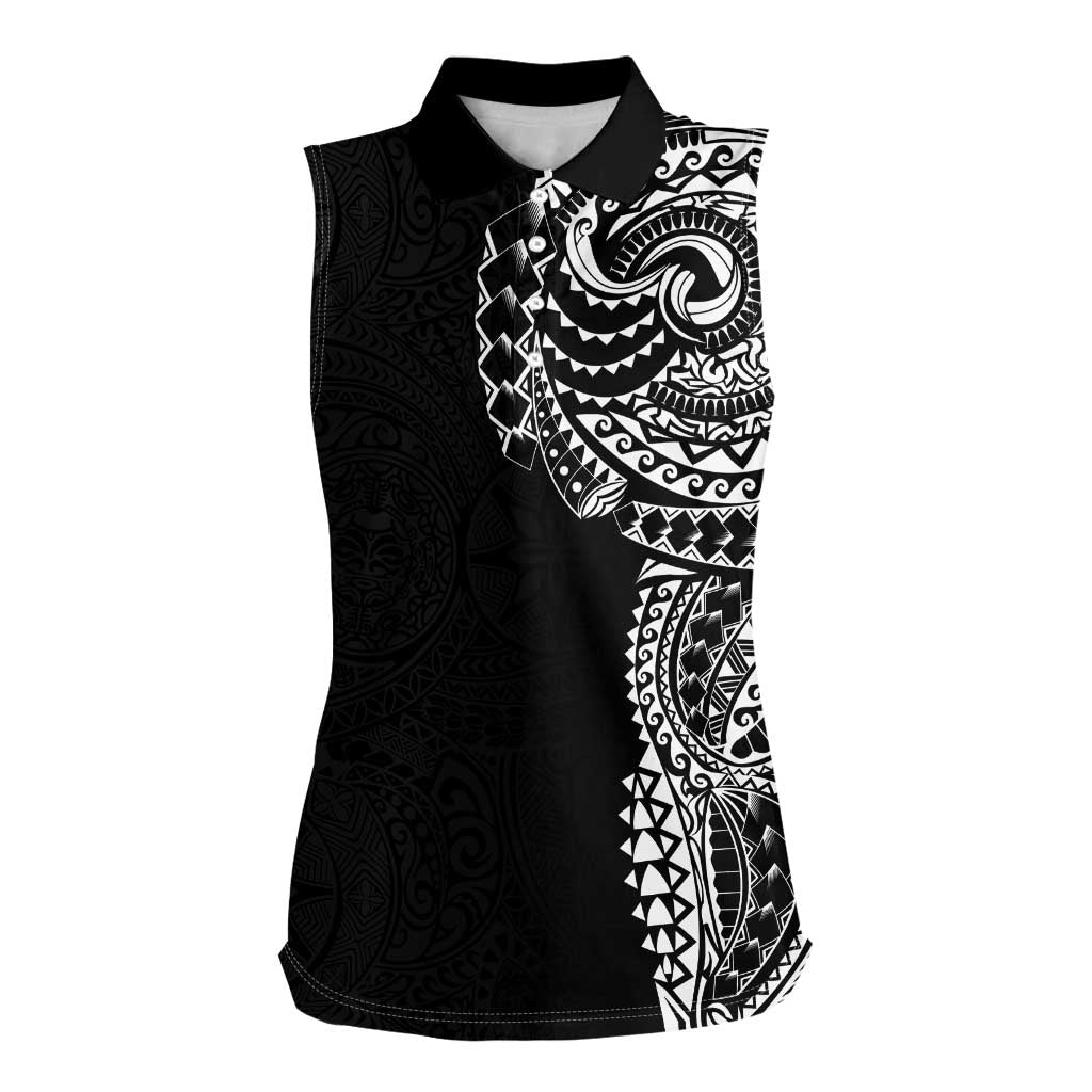 Polynesian Art Traditional Tattoo Pattern Women Sleeveless Polo Shirt LT03 Female Black - Polynesian Pride