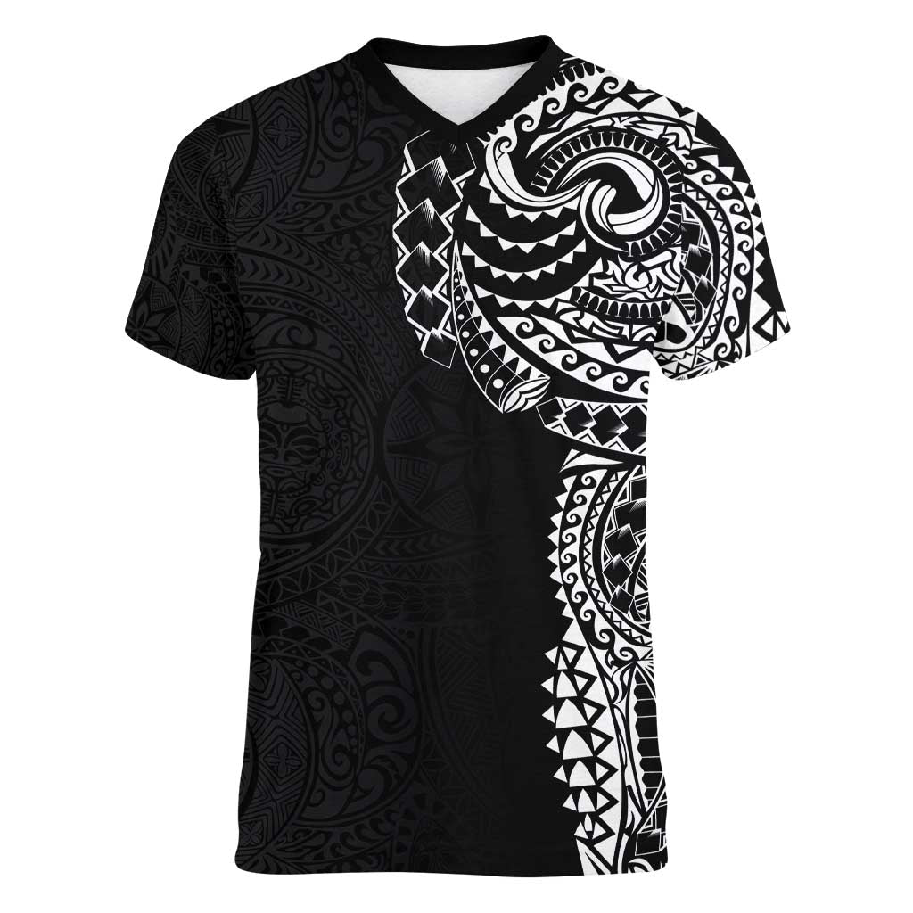 Polynesian Art Traditional Tattoo Pattern Women V-Neck T-Shirt LT03 Female Black - Polynesian Pride
