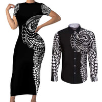 Polynesian Art Traditional Tattoo Couples Matching Short Sleeve Bodycon Dress and Long Sleeve Button Shirt Simple Style LT03 Black - Polynesian Pride