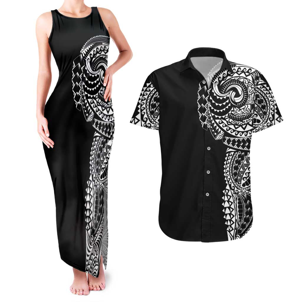 Polynesian Art Traditional Tattoo Couples Matching Tank Maxi Dress and Hawaiian Shirt Simple Style LT03 Black - Polynesian Pride