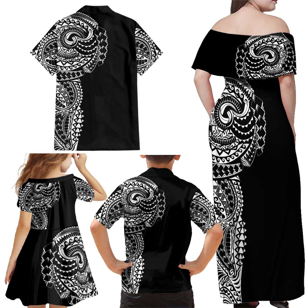 Polynesian Art Traditional Tattoo Family Matching Off Shoulder Maxi Dress and Hawaiian Shirt Simple Style LT03 - Polynesian Pride