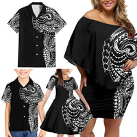 Polynesian Art Traditional Tattoo Family Matching Off Shoulder Short Dress and Hawaiian Shirt Simple Style LT03 - Polynesian Pride