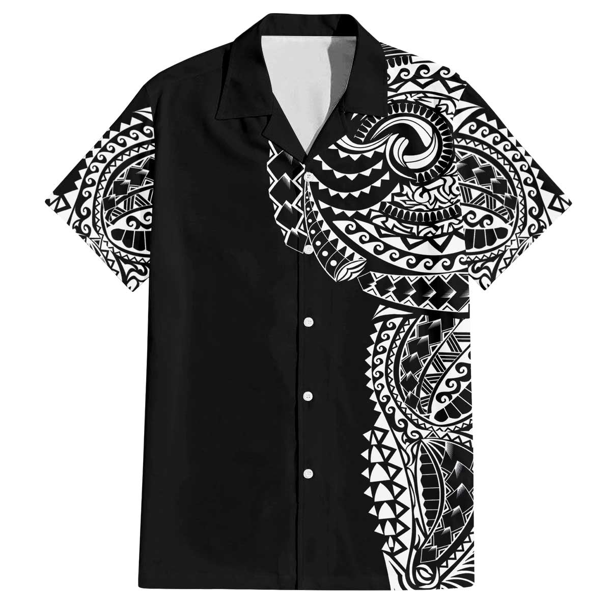 Polynesian Art Traditional Tattoo Family Matching Off Shoulder Short Dress and Hawaiian Shirt Simple Style LT03 Dad's Shirt - Short Sleeve Black - Polynesian Pride