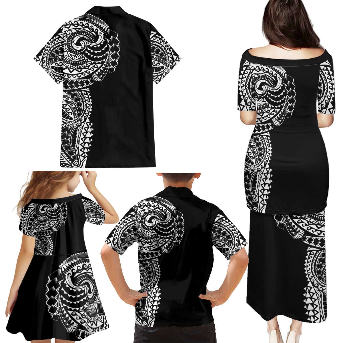 Polynesian Art Traditional Tattoo Family Matching Puletasi and Hawaiian Shirt Simple Style LT03 - Polynesian Pride