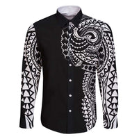 Polynesian Art Traditional Tattoo Family Matching Summer Maxi Dress and Hawaiian Shirt Simple Style LT03 Dad's Shirt - Long Sleeve Black - Polynesian Pride